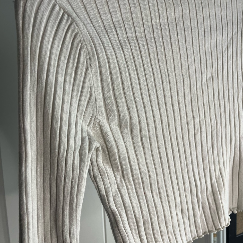 White Ribbed Long Sleeve Top - Picture 3 of 4